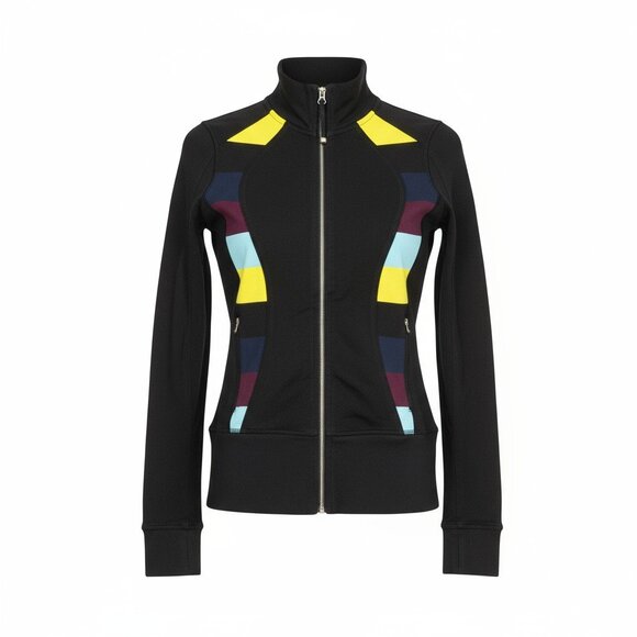 Lululemon Black Nice Asana Colour Blocked Scuba Jacket Size 4 - Picture 1 of 16